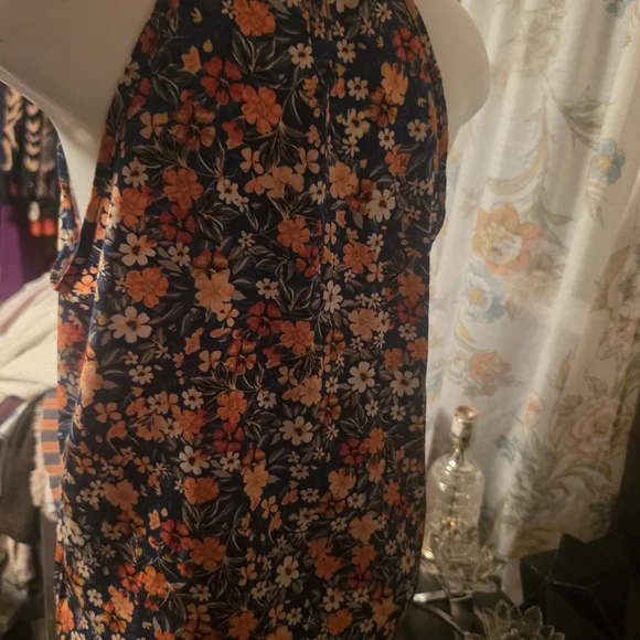 NWOT SHEIN Navy Floral Halter Neck Blouse with Orange & Cream Flowers - Picture 2 of 2